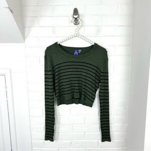 Seraphine Maternity Green Ribbed Knit Striped Cropped Sweater Size US 6